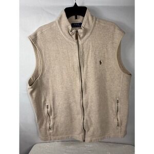 Polo Ralph Lauren Full Zip Sleeveless Vest Mens XL Beige Mock Neck